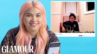 Hayley Kiyoko Watches Fan Covers on YouTube  Glamour [upl. by Adriane891]