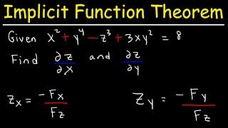 Implicit Differentiation With Partial Derivatives Using The Implicit Function Theorem  Calculus 3 [upl. by Enelyar]