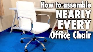 How to assemble nearly every OFFICE CHAIR  White bonded leather Costco furniture [upl. by Atirhs353]