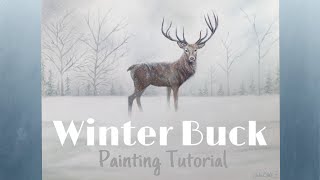 Snowy Winter Deer Oil Painting Landscape Tutorial  By Artist Andrea Kirk  The Art Chik [upl. by Xella801]