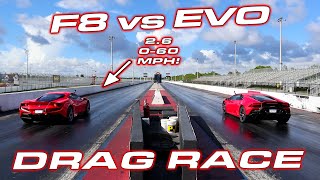 F8 vs EVO  FIRST Ferrari F8 Tributo 14 Mile vs Lamborghini Huracan EVO [upl. by Huai]