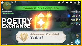 POETRY EXCHANGE Genshin Impact YO DALA Achievement Completed Quick Guide Ella Musk [upl. by Frodina]