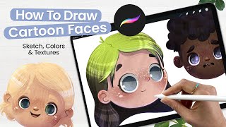 How To Draw Cartoon Faces  Adding Texture To Illustrations • Cute Art • Procreate Tutorial [upl. by Nahraf369]