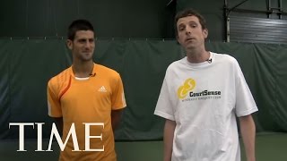 Novak Djokovics John McEnroe Impression amp Free Tennis Lessons  TIME [upl. by Hulburt603]