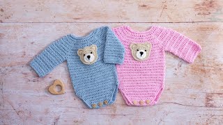 Crochet Baby Onesie Pattern Part 1 of CUTE amp EASY Tutorial [upl. by Eikcin]