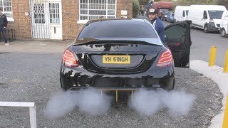 Fully Straight Piped C63 AMG W205 Revs and Burnout [upl. by Emixam659]