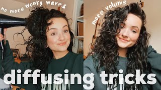 HOW TO DIFFUSE WAVY HAIR \ more volume less wonky waves [upl. by Zoila318]