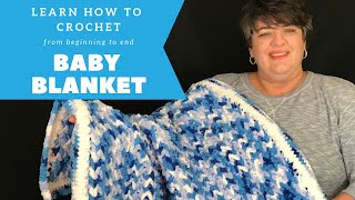 Easy Crochet Baby Blanket  How to Crochet from Beginning to End Project for Beginners [upl. by Woodford630]