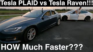 2021 Tesla Plaid vs 2019 Tesla Raven Model S Ludicrous THREE 14 mile Drag Races with Timeslips [upl. by Tawsha]