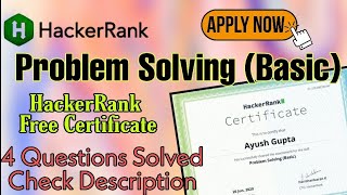 HackerRank Problem SolvingBasic Solutions 4 Questions Solved With Certificate  Hackerrank [upl. by Edgell870]