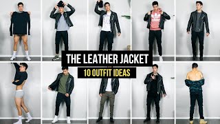 10 ways to style a leather jacket  outfit ideas  mens fashion [upl. by Aima]