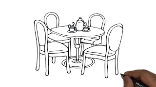 Dining table and Chairs set line drawing [upl. by Olivann]