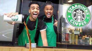 We Pretended To Work At Starbucks Drive Thru Fake Employee Prank [upl. by Aidyn78]