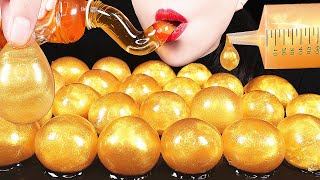 ASMR GOLD FOOD EDIBLE WATER BOTTLE HONEY JELLY NO PLASTIC HOW TO MAKE POPPING BOBA EATING SOUNDS [upl. by Vinita]