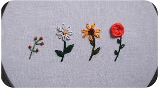 HAND EMBROIDERY FOR BEGINNERS  4 Types Flowers Embroidery Tutorial  Lets Explore [upl. by Kermie102]