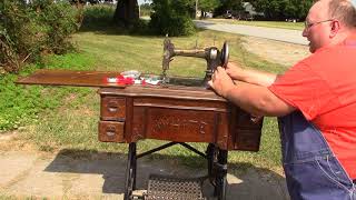 leather treadle sewing machine belt installation tutorial [upl. by Islehc573]