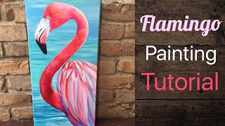 Flamingo Acrylic Painting Tutorial  By Artist Andrea Kirk  The Art Chik [upl. by Derfliw]