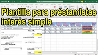 Plantilla excel prestamista interés simple o paga diario con recibo P11 [upl. by Hadeehsar134]