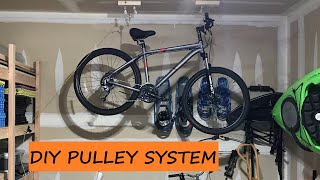 Easy DIY garage PULLEY SYSTEM for BIKE STORAGE [upl. by Airotel]