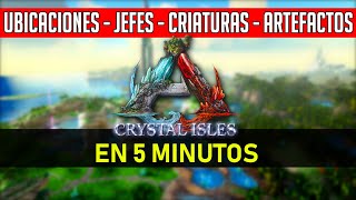 ARK CRYSTAL ISLES EN 5 MINUTOS ⏱  Jefes Criaturas Artefactos Ubicaciones y más [upl. by Ellenet834]