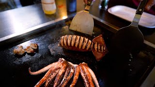 Whole Squid Teppanyaki at a Japanese Restaurant [upl. by Ardolino]