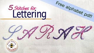 FIVE stitches for embroidered lettering tutorial [upl. by Airakaz]