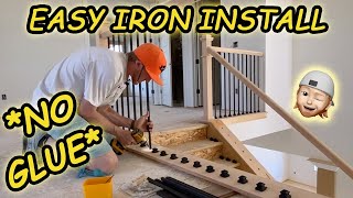 IRON BALUSTER INSTALLATION  EASY DIY RESECURE NO GLUE  MEASURE CUT INSTALL STAIRCASE UPDATE [upl. by Nekial]