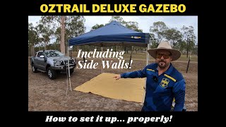 HOW TO Setup Oztrail Gazebo Deluxe with Side Walls 3 Metre and Review  End camp setup arguments [upl. by Clim]