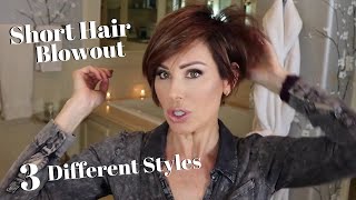 HOW TO STYLE SHORT HAIR Easy Blowout  3 CUTE Styles  Dominique Sachse [upl. by Simsar587]