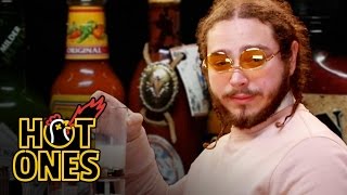 Post Malone Sauces on Everyone While Eating Spicy Wings  Hot Ones [upl. by Vern]