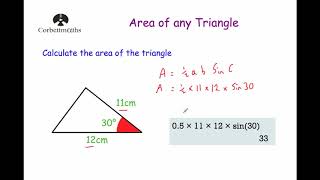 Area of any Triangle  Corbettmaths [upl. by Aelam]