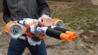 Nerf Elite RhinoFire Review and Shooting [upl. by Isdnil]