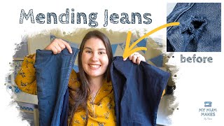 FIXING JEANS  Mending Holes in the Inner Thigh of Jeans by Hand [upl. by Shelagh]