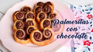 Palmeritas de hojaldre con chocolate  Receta Fácil [upl. by Ycinuq]