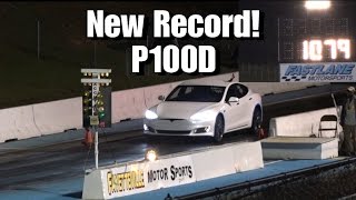 Tesla Model S P100D Breaks 14 Mile Record Drag Racing [upl. by Nomrah]