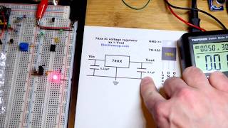 Quick 7805 78xx voltage regulator integrated circuit IC demonstration by electronzap [upl. by Alehs]