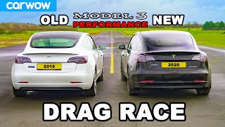 New Tesla Model 3 v Old Model 3  DRAG RACE [upl. by Stone]