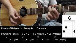 Rivers Of Babylon  Boney M Guitar Tutorial with Chords  Lyrics [upl. by Llerrej]