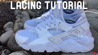 HOW TO LACE Nike Air Huarache quotTriple WhitePure Platinumquot [upl. by Eenhpad]