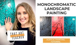 Monochromatic Landscape Painting  Acrylic Painting Tutorial [upl. by Yrral]