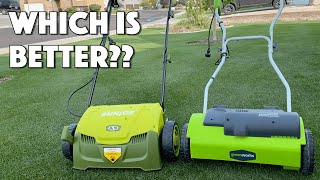 SunJoe vs Greenworks Electric Dethatchers  FULL COMPARISON [upl. by Akihdar]