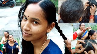 My Routine oiling Nitpicking  Lice Picking amp Combing Twin Braid Hairstyle by My Mother In Law [upl. by Prisilla]