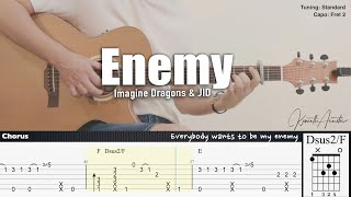 Enemy  Imagine Dragons amp JID  Fingerstyle Guitar  TAB  Chords  Lyrics [upl. by Wildermuth]