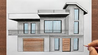 How to Draw a House in OnePoint Perspective Step by Step [upl. by Alathia]