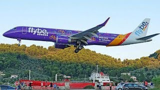 Flybe Embraer 195 FIRST LANDING at Skiathos  JSI Plane Spotting  Low Sunset Landing [upl. by Akin144]