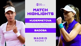 Veronika Kudermetova vs Paula Badosa  2022 Madrid Round 1  WTA Match Highlights [upl. by Domenico]