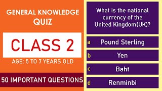 Class 2 General Knowledge Quiz  50 Important Questions  Age 5 to 7 Years  GK Quiz  Grade 2 [upl. by Namya]