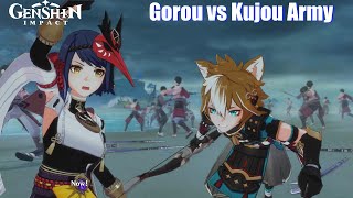 Genshin Impact  Shogun Army vs Resistance Full Fight Gorou vs Kujou Sara [upl. by Raffin369]