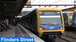 Trains at Flinders Street Station  Metro Trains Melbourne [upl. by Kopaz]