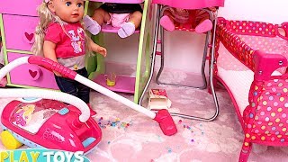 Baby Doll Cleans the Dollhouse Play Toys [upl. by Gillead]